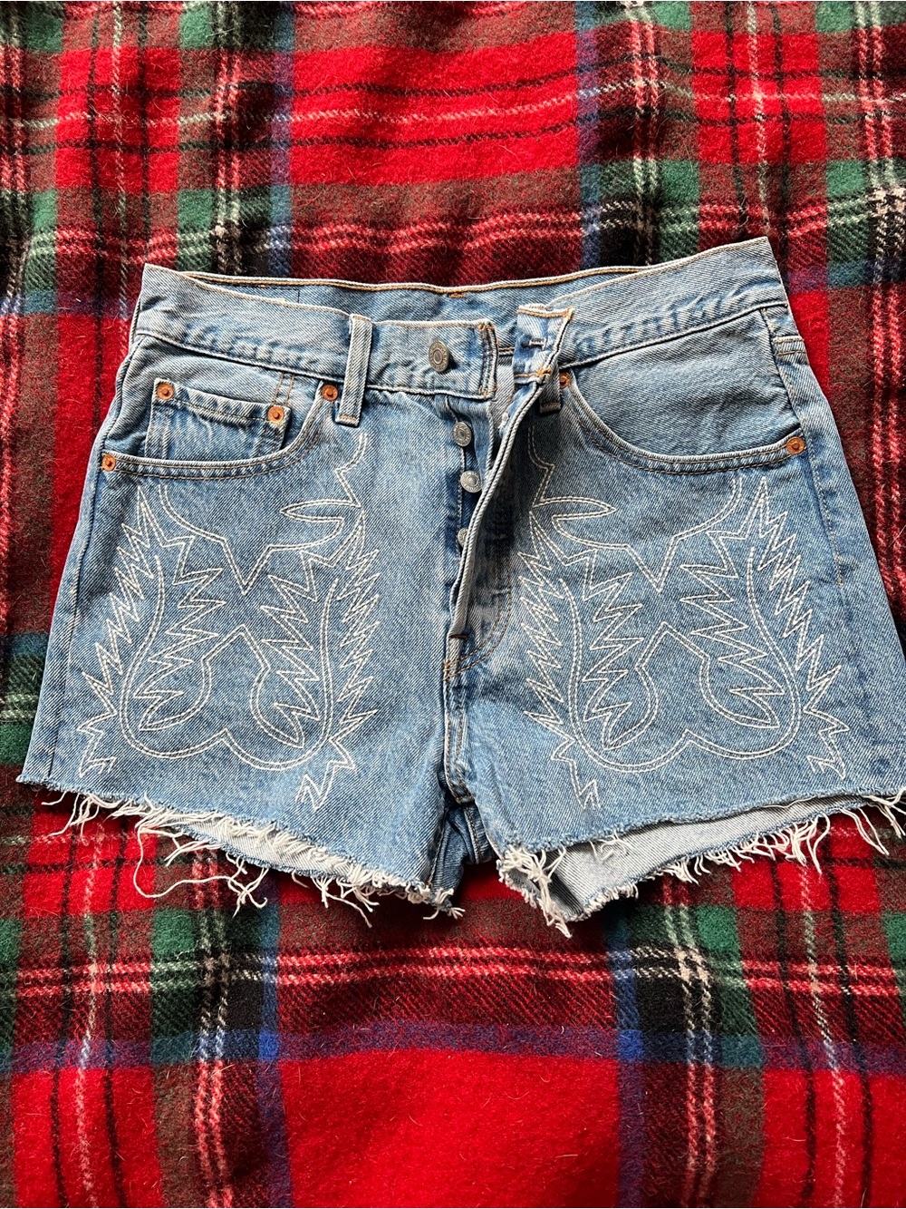 Levi’s ribcage button fly Embroidered High-Waist Women’s Shorts - Light Blue